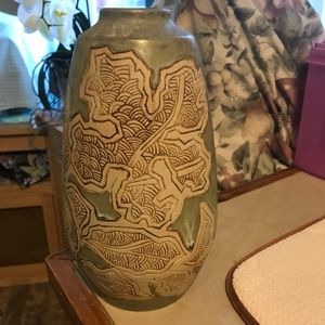 Tenmoku Malaysian pottery vase 9.5” beautiful numbered